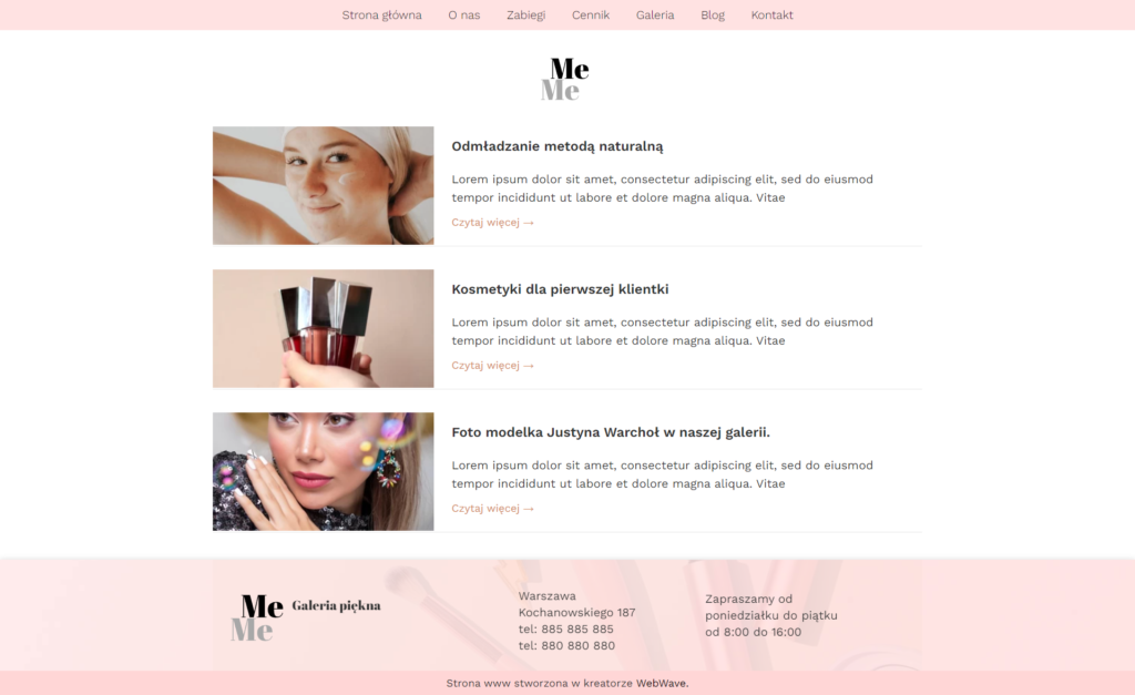 Studio kosmetyczne wzór szablon strony internetowej